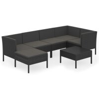 vidaXL 7-tlg. Garten-Lounge-Set mit Auflagen Poly Rattan Schwarz