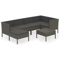 vidaXL 7-tlg. Garten-Lounge-Set mit Auflagen Poly Rattan Grau