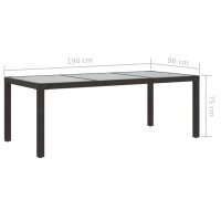 vidaXL Gartentisch Braun 190x90x75 cm Geh&auml;rtetes Glas und Poly Rattan