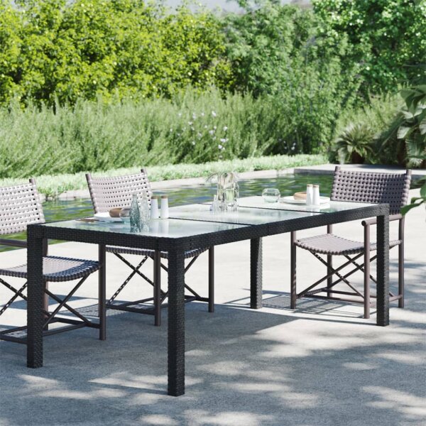 vidaXL Gartentisch Schwarz 190x90x75 cm Geh&auml;rtetes Glas Poly Rattan