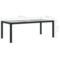 vidaXL Gartentisch Schwarz 190x90x75 cm Geh&auml;rtetes Glas Poly Rattan