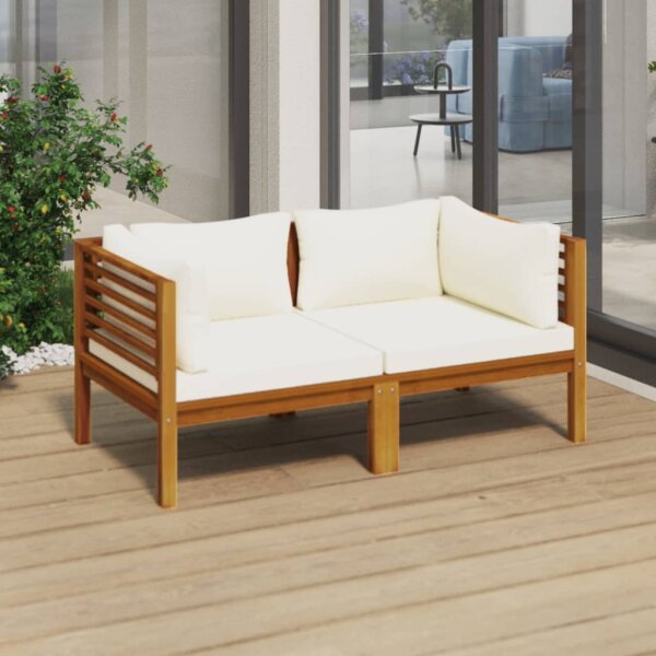 vidaXL 2-Sitzer-Gartensofa mit Creme Kissen Massivholz Akazie