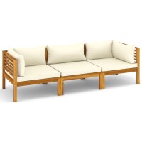 vidaXL 3-Sitzer-Gartensofa mit Creme Kissen Massivholz Akazie