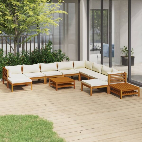 vidaXL 12-tlg. Garten-Lounge-Set mit Creme Kissen Massivholz Akazie