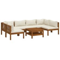 vidaXL 7-tlg. Garten-Lounge-Set mit Creme Kissen...