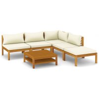 vidaXL 6-tlg. Garten-Lounge-Set mit Creme Kissen Massivholz Akazie