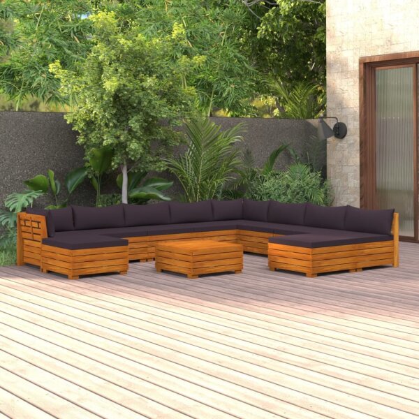 WOWONA 11-tlg. Garten-Lounge-Set mit Kissen Massivholz Akazie