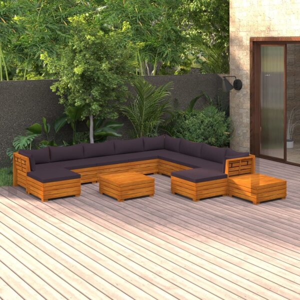 vidaXL 12-tlg. Garten-Lounge-Set mit Kissen Massivholz Akazie