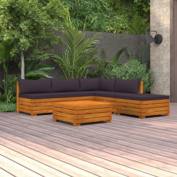 vidaXL 6-tlg. Garten-Lounge-Set mit Kissen Massivholz Akazie