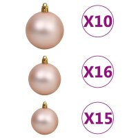 vidaXL K&uuml;nstlicher Weihnachtsbaum mit LEDs &amp; Kugeln Rosa 210cm PVC