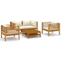 vidaXL 5-tlg. Garten-Lounge-Set mit Creme Kissen...