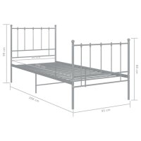 vidaXL Bett Grau Metall 90x200 cm