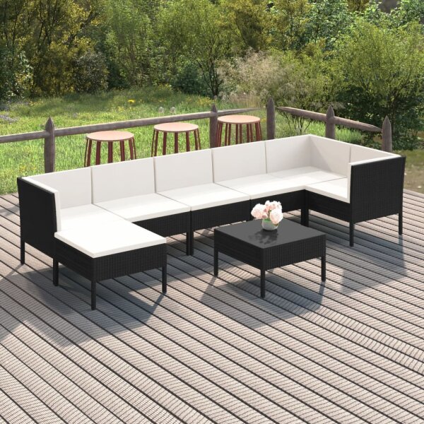 vidaXL 8-tlg. Garten-Lounge-Set mit Auflagen Poly Rattan Schwarz