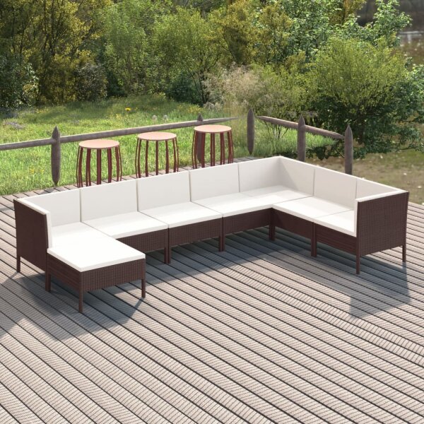 vidaXL 8-tlg. Garten-Lounge-Set mit Auflagen Poly Rattan Braun