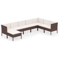 vidaXL 8-tlg. Garten-Lounge-Set mit Auflagen Poly Rattan Braun