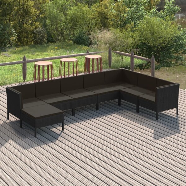 vidaXL 8-tlg. Garten-Lounge-Set mit Auflagen Poly Rattan Schwarz