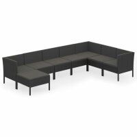 vidaXL 8-tlg. Garten-Lounge-Set mit Auflagen Poly Rattan Schwarz