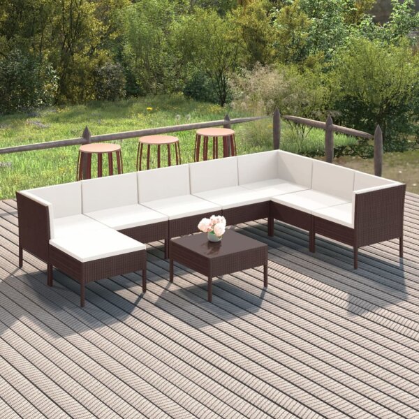 vidaXL 9-tlg. Garten-Lounge-Set mit Auflagen Poly Rattan Braun