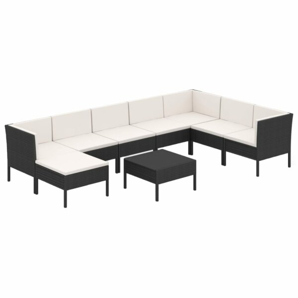 vidaXL 9-tlg. Garten-Lounge-Set mit Auflagen Poly Rattan Schwarz