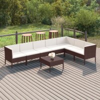 vidaXL 8-tlg. Garten-Lounge-Set mit Auflagen Poly Rattan Braun