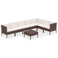 vidaXL 8-tlg. Garten-Lounge-Set mit Auflagen Poly Rattan Braun