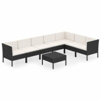 vidaXL 8-tlg. Garten-Lounge-Set mit Auflagen Poly Rattan Schwarz