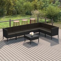 vidaXL 8-tlg. Garten-Lounge-Set mit Auflagen Poly Rattan Schwarz