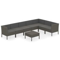 vidaXL 8-tlg. Garten-Lounge-Set mit Auflagen Poly Rattan Grau