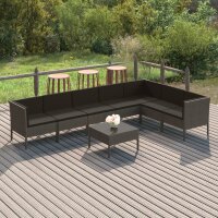 vidaXL 8-tlg. Garten-Lounge-Set mit Auflagen Poly Rattan Grau