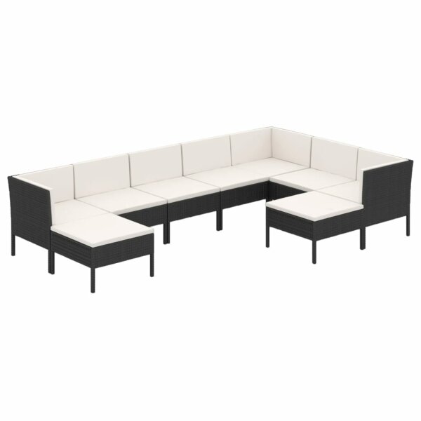 vidaXL 9-tlg. Garten-Lounge-Set mit Auflagen Poly Rattan Schwarz