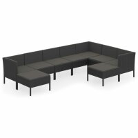 vidaXL 9-tlg. Garten-Lounge-Set mit Auflagen Poly Rattan Schwarz