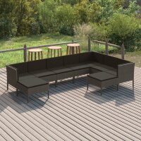 vidaXL 9-tlg. Garten-Lounge-Set mit Auflagen Poly Rattan Grau