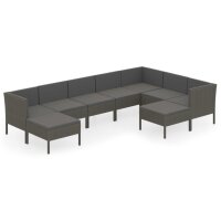 vidaXL 9-tlg. Garten-Lounge-Set mit Auflagen Poly Rattan Grau