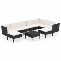 vidaXL 10-tlg. Garten-Lounge-Set mit Auflagen Poly Rattan Schwarz