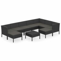 vidaXL 10-tlg. Garten-Lounge-Set mit Auflagen Poly Rattan Schwarz