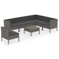 vidaXL 8-tlg. Garten-Lounge-Set mit Auflagen Poly Rattan Grau