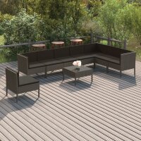 vidaXL 9-tlg. Garten-Lounge-Set mit Auflagen Poly Rattan Grau