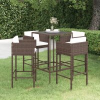 vidaXL 5-tlg. Gartenbar-Set mit Kissen Poly Rattan Braun