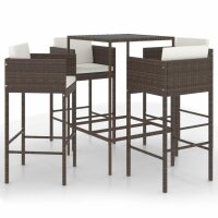 vidaXL 5-tlg. Gartenbar-Set mit Kissen Poly Rattan Braun