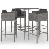 vidaXL 5-tlg. Gartenbar-Set mit Kissen Poly Rattan Grau