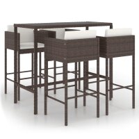 vidaXL 5-tlg. Gartenbar-Set mit Kissen Poly Rattan Braun