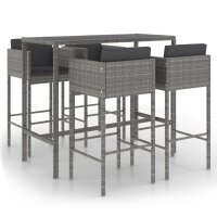 vidaXL 5-tlg. Gartenbar-Set mit Kissen Poly Rattan Grau