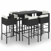 vidaXL 7-tlg. Gartenbar-Set mit Kissen Poly Rattan Schwarz