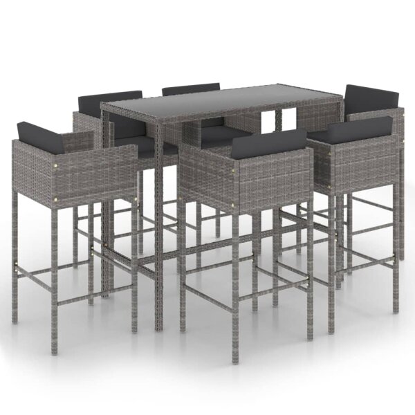 vidaXL 7-tlg. Gartenbar-Set mit Kissen Poly Rattan Grau