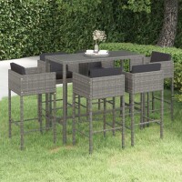 vidaXL 7-tlg. Gartenbar-Set mit Kissen Poly Rattan Grau