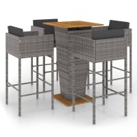 vidaXL 5-tlg. Gartenbar-Set mit Kissen Poly Rattan Grau