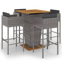 vidaXL 5-tlg. Gartenbar-Set mit Kissen Poly Rattan Grau