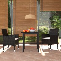 vidaXL 3-tlg. Garten-Essgruppe mit Kissen Poly Rattan Schwarz