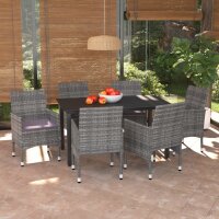 vidaXL 7-tlg. Garten-Essgruppe mit Kissen Poly Rattan Grau