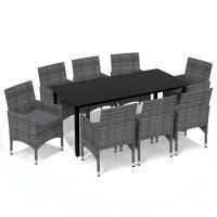 vidaXL 9-tlg. Garten-Essgruppe mit Kissen Poly Rattan Grau